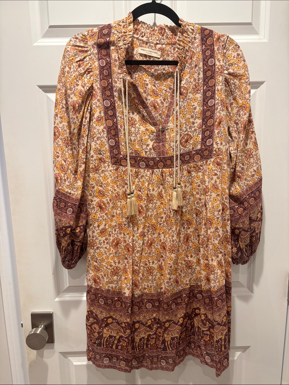 Spell and the Gypsy Boho Floral Tassel Tunic Dress. S